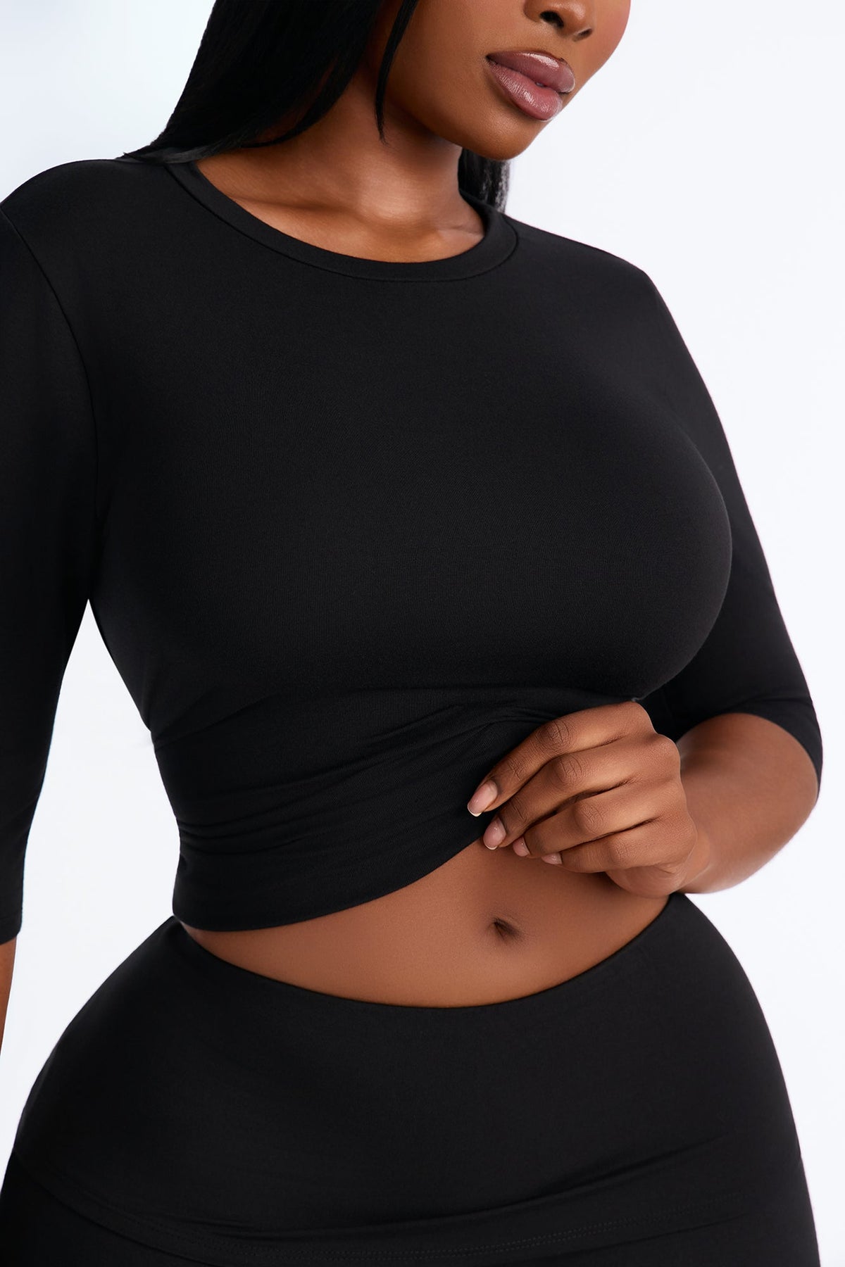 Kyla Foldover Gaucho Pant Set - Black