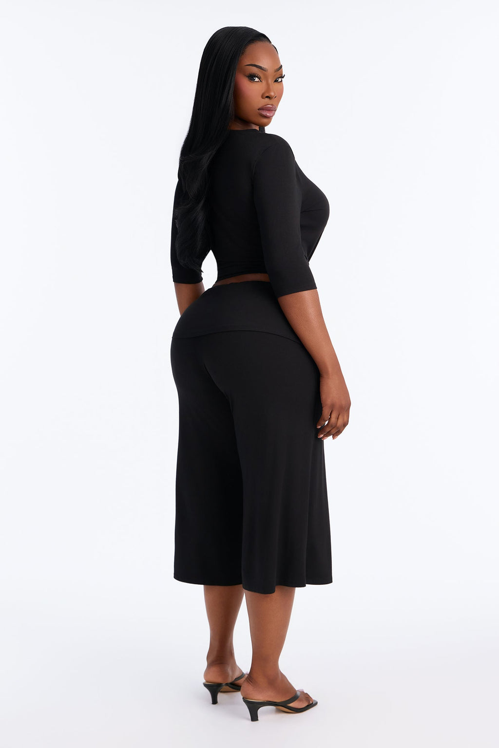 Kyla Foldover Gaucho Pant Set - Black