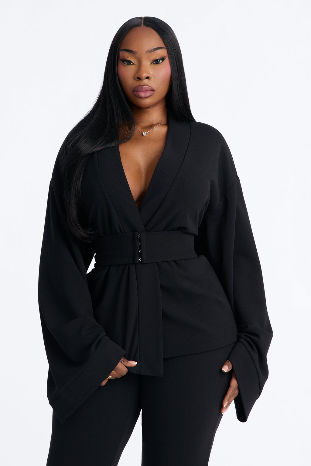 Marissa Belted 3 Piece Pant Set - Black