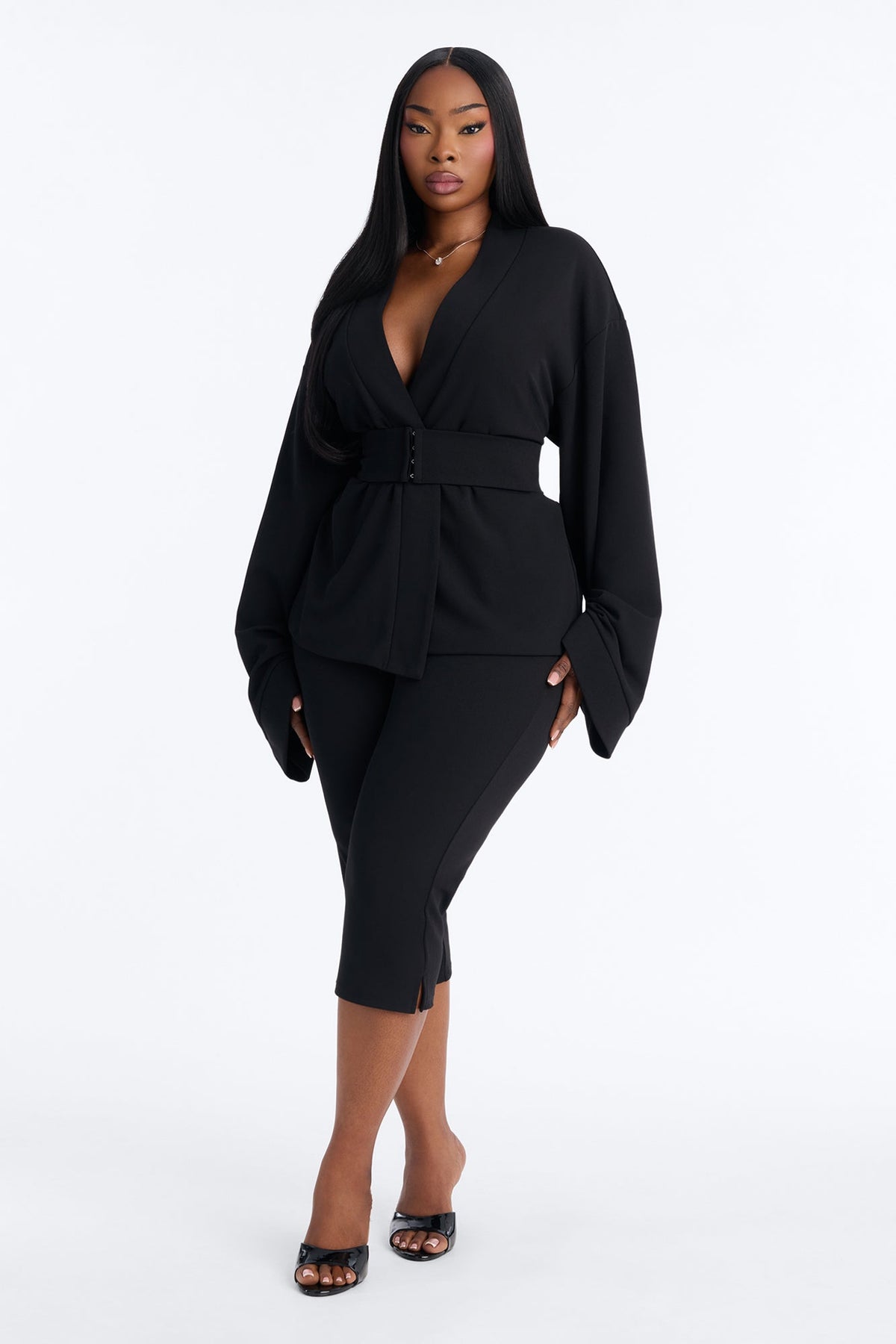 Marissa Belted 3 Piece Pant Set - Black