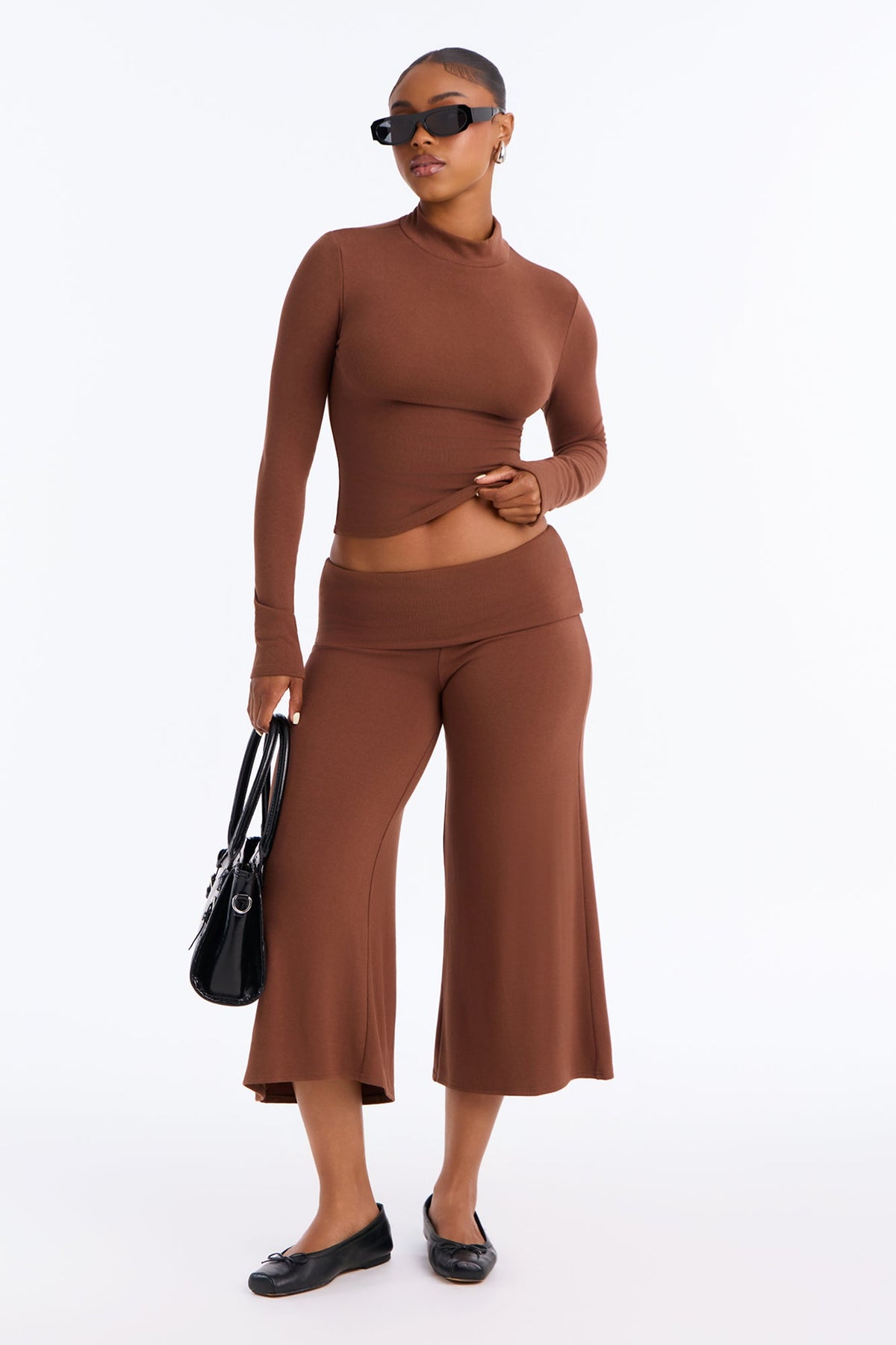 Walk And Talk Long Sleeve Gaucho Pant Set - Mocha