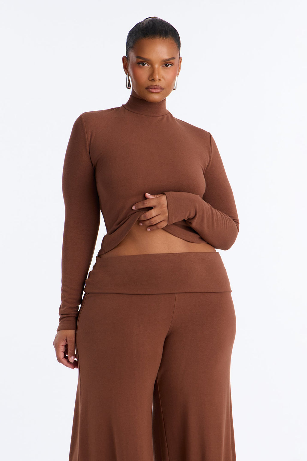 Walk And Talk Long Sleeve Gaucho Pant Set - Mocha
