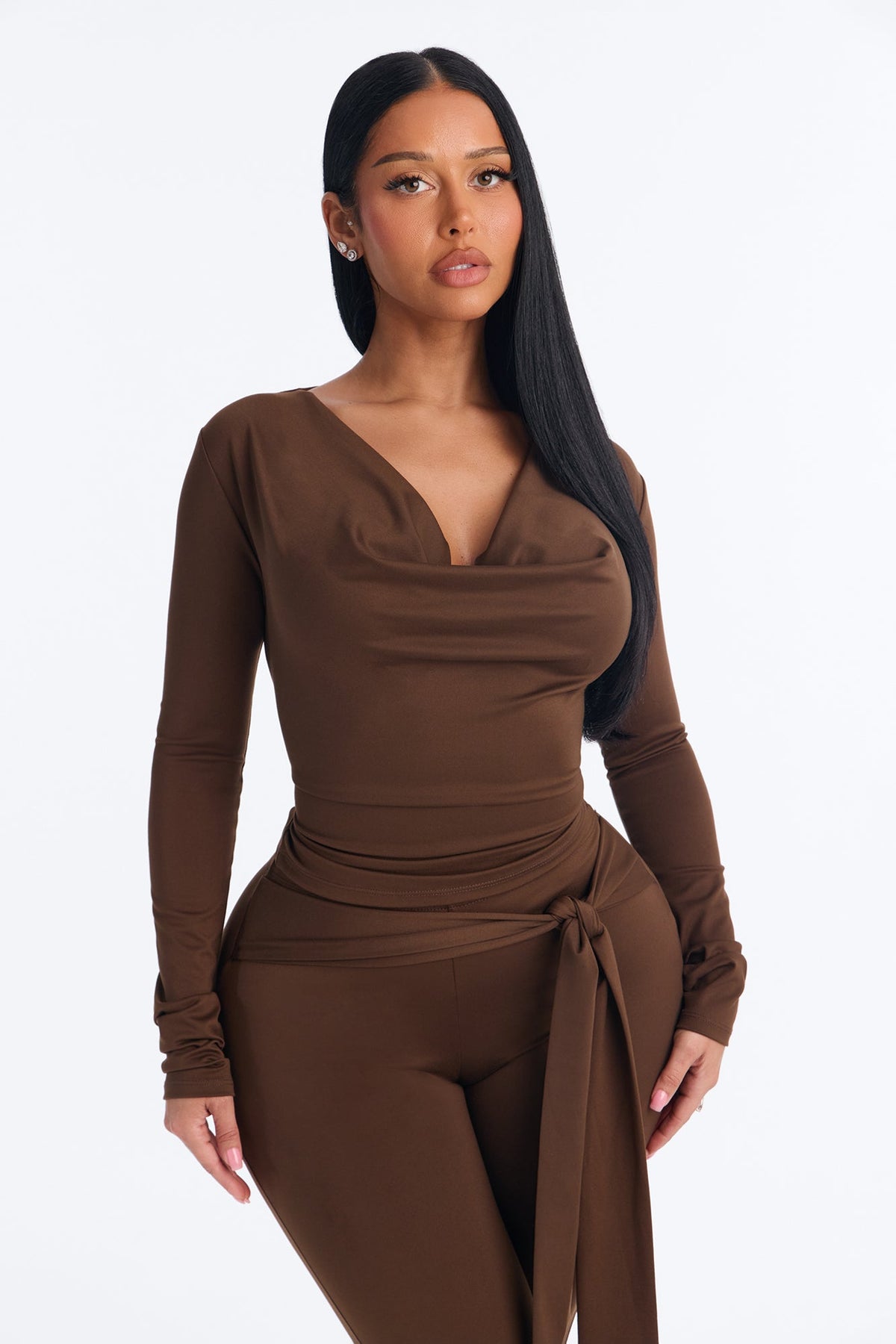 Oden Cowl Neck Capri Set - Chocolate