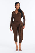 Oden Cowl Neck Capri Set - Chocolate