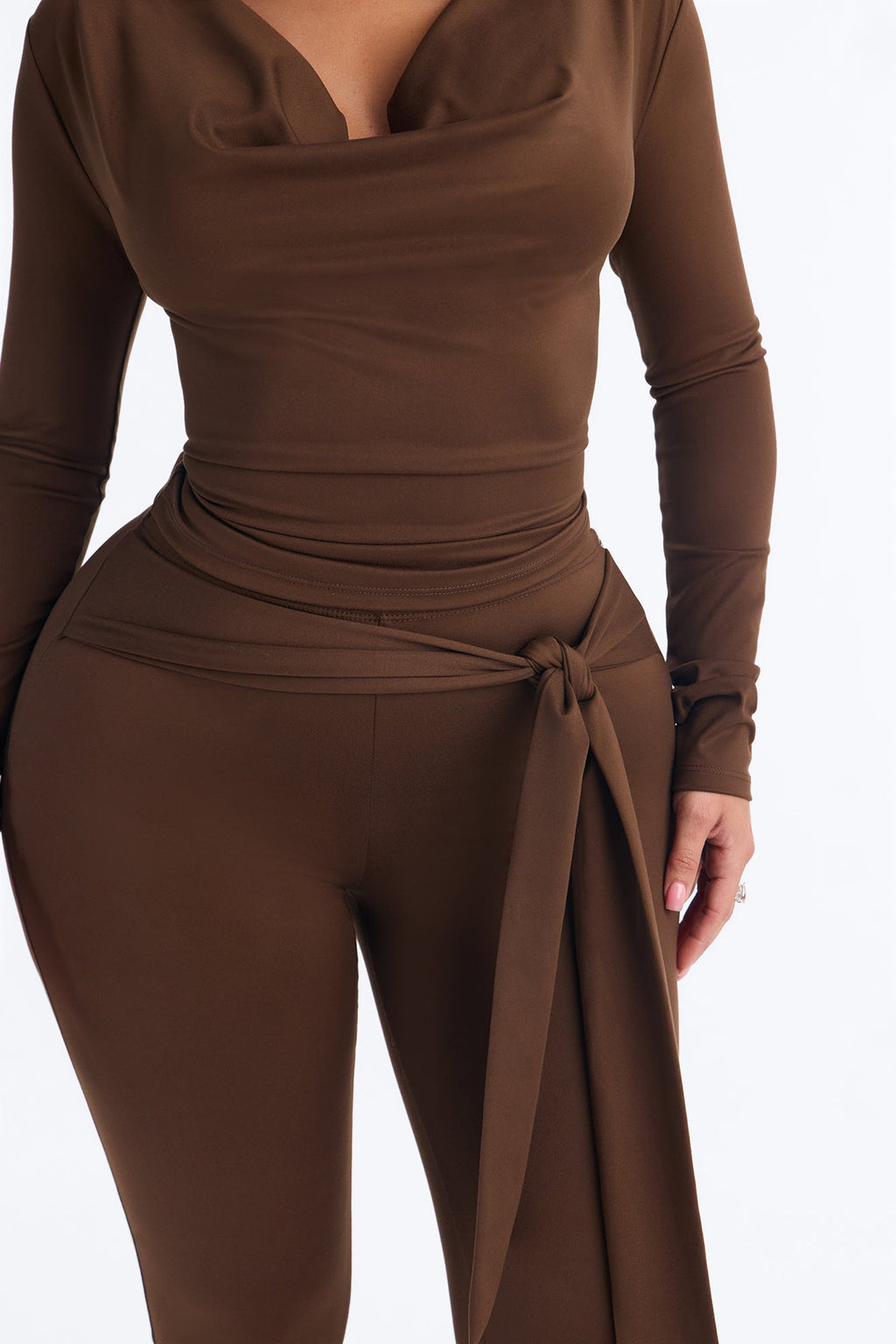 Oden Cowl Neck Capri Set - Chocolate