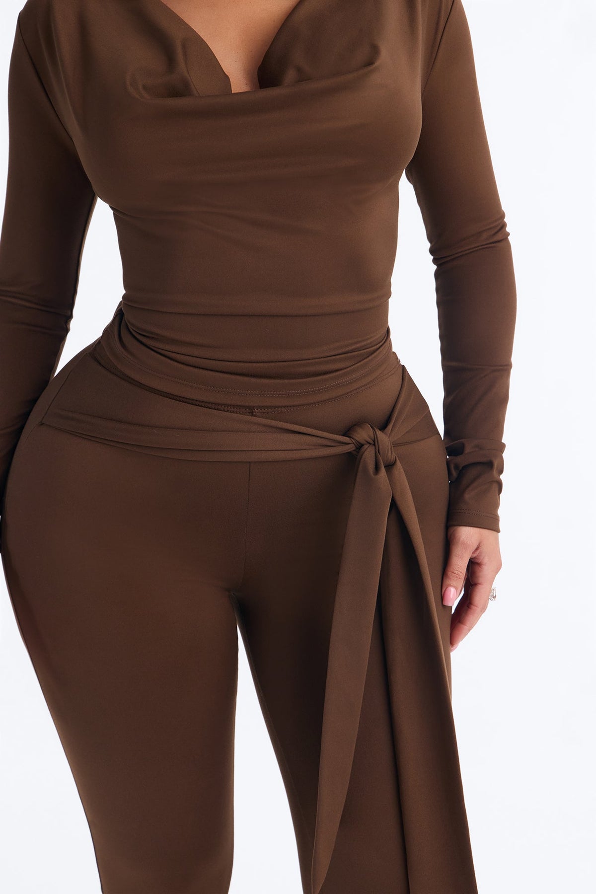 Oden Cowl Neck Capri Set - Chocolate