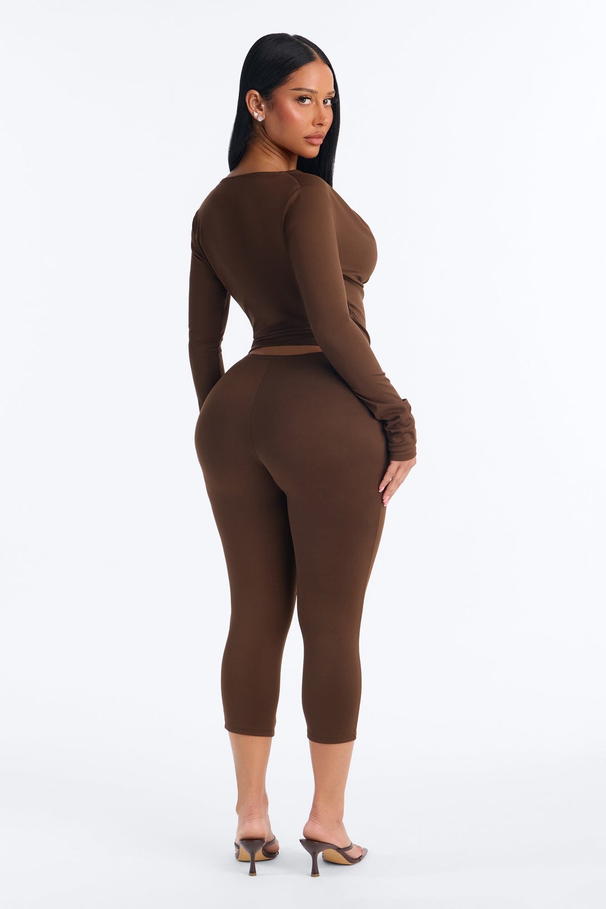 Oden Cowl Neck Capri Set - Chocolate