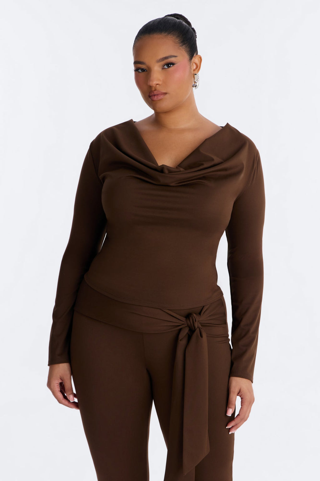 Oden Cowl Neck Capri Set - Chocolate