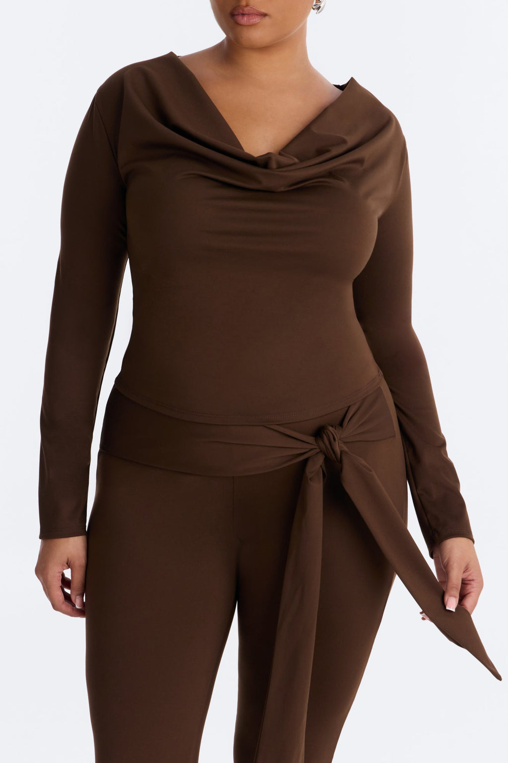 Oden Cowl Neck Capri Set - Chocolate