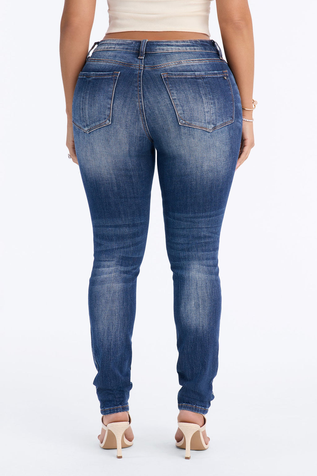 Get The Vibe Stretch Ripped Skinny Jeans - Dark Wash