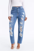 Hollywood High Rise Ripped Slim Straight Ankle Jeans - Dark Wash