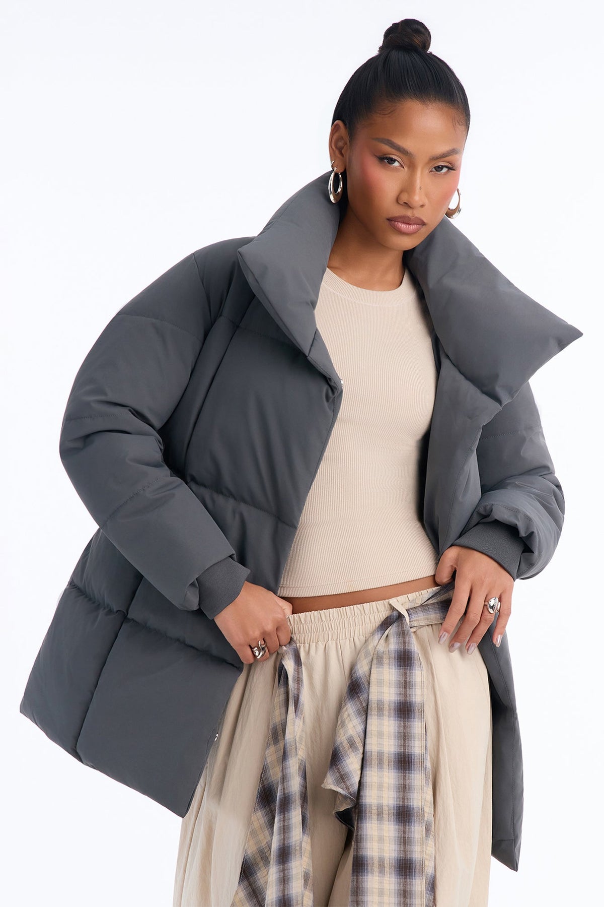 Mellow Mood Puffer Jacket - Charcoal