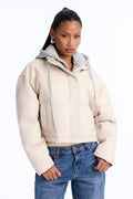 Blake Layered Faux Leather Puffer Jacket - Stone/Combo
