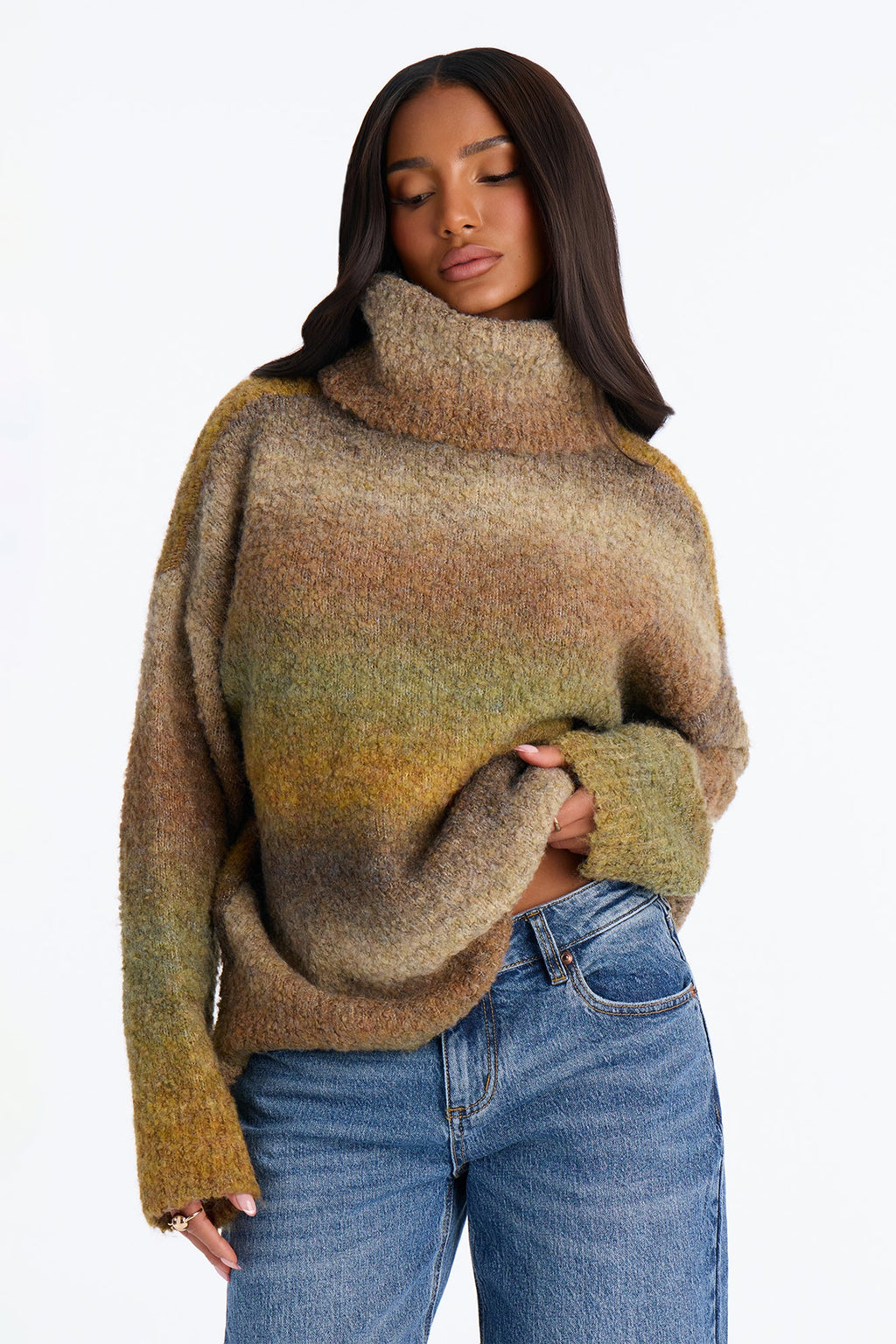 Leaf Crunch Ombre Sweater - Olive/combo