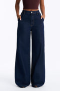 Madison Ave High Rise Non Stretch Wide Leg Jeans - Dark Denim