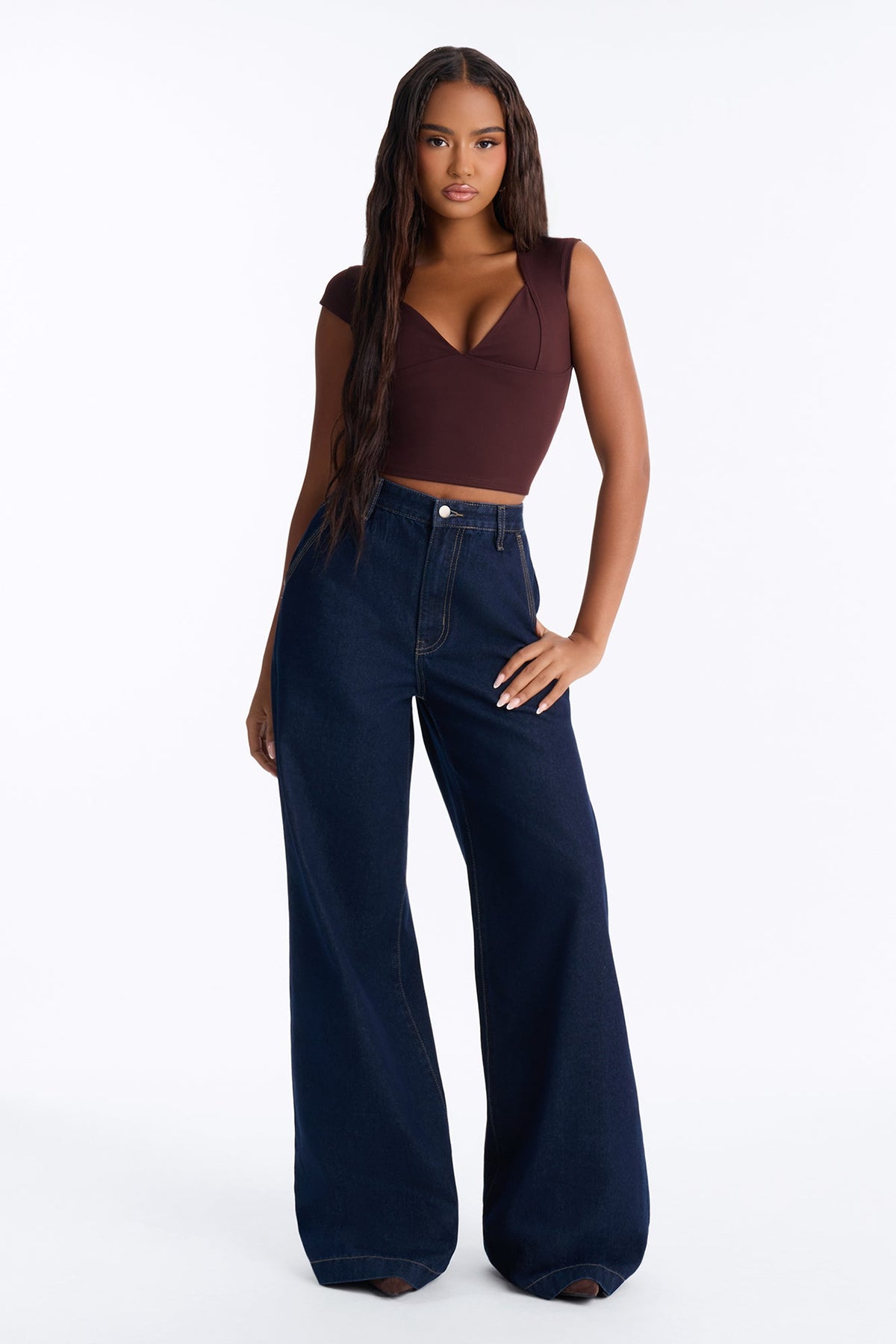 Madison Ave High Rise Non Stretch Wide Leg Jeans - Dark Denim
