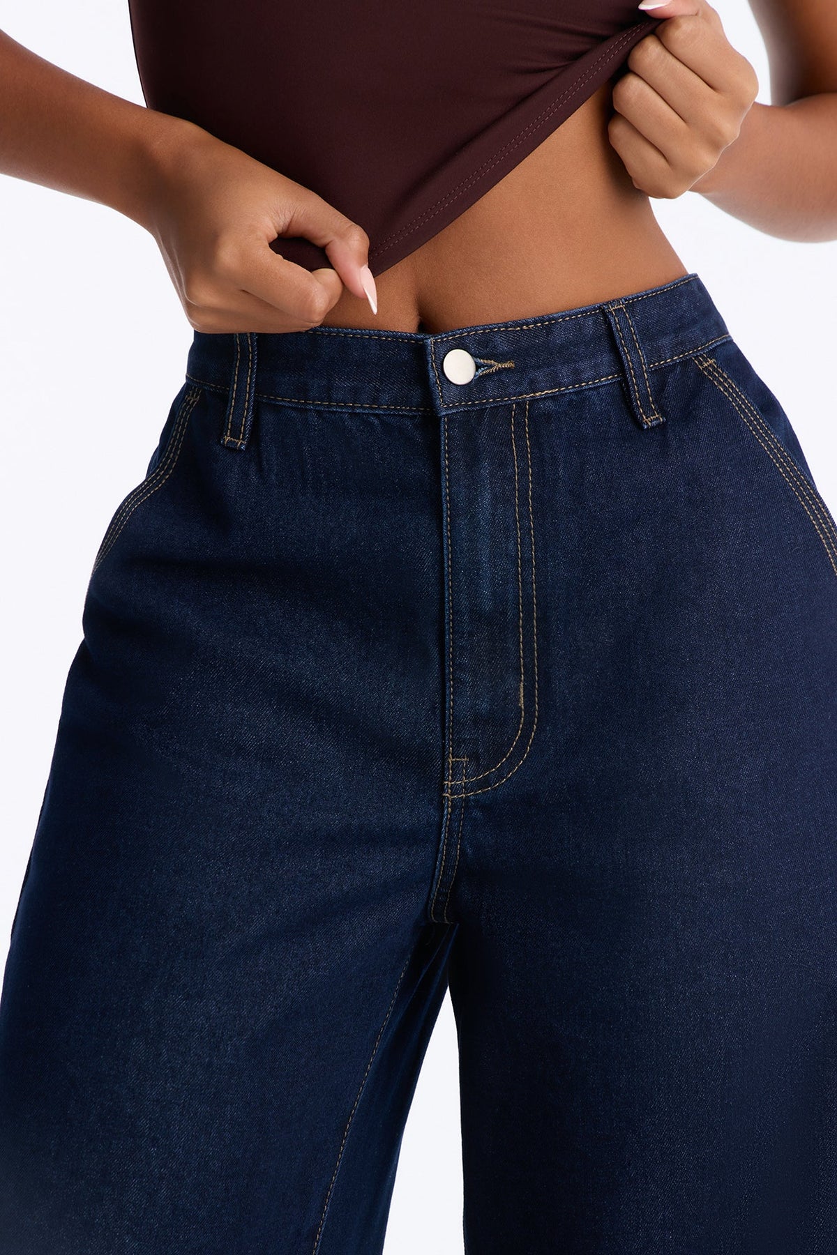 Madison Ave High Rise Non Stretch Wide Leg Jeans - Dark Denim