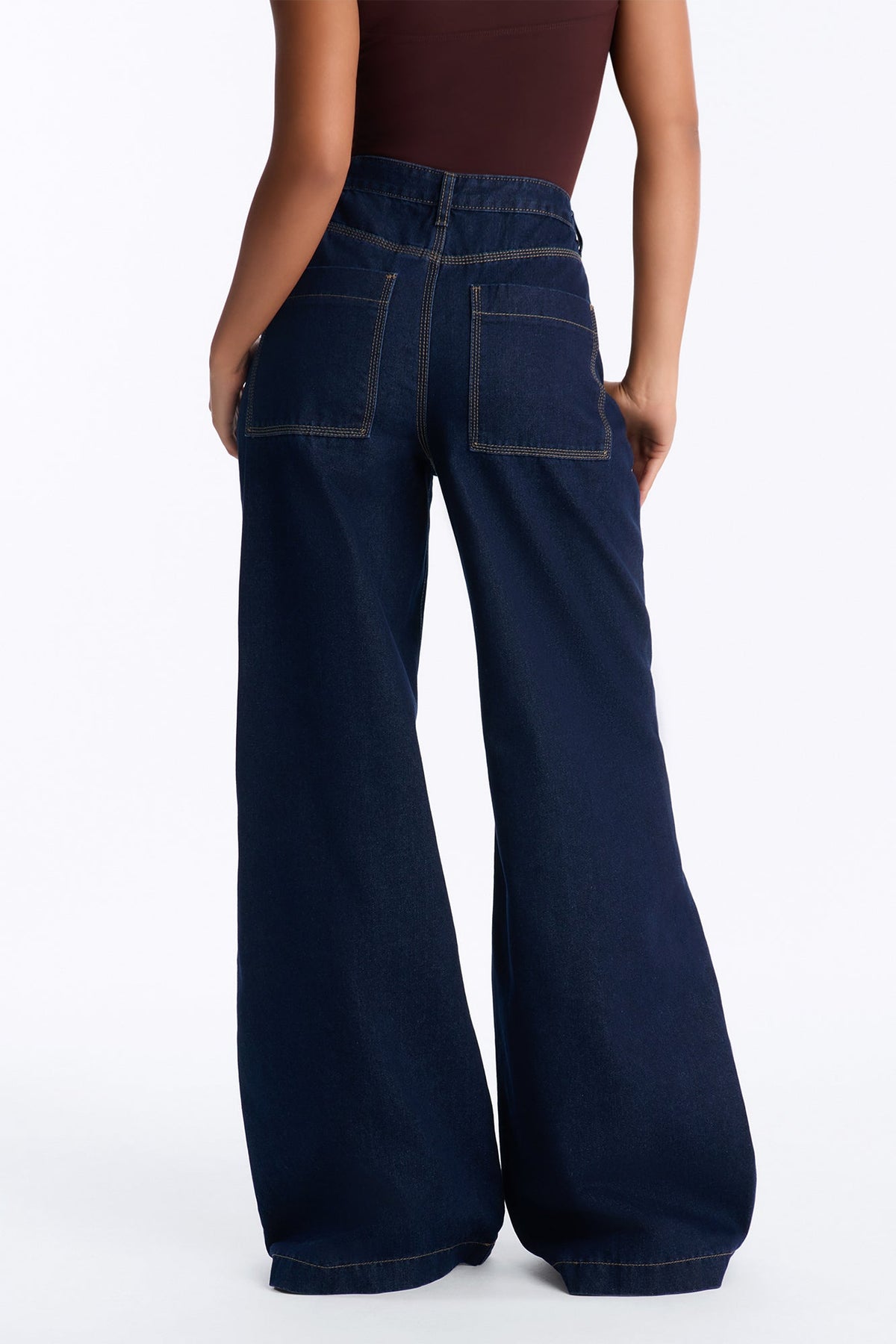 Madison Ave High Rise Non Stretch Wide Leg Jeans - Dark Denim