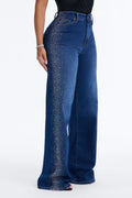 Nightlife Diva Embellished High RIse Stretch Flare Jeans - Dark Wash