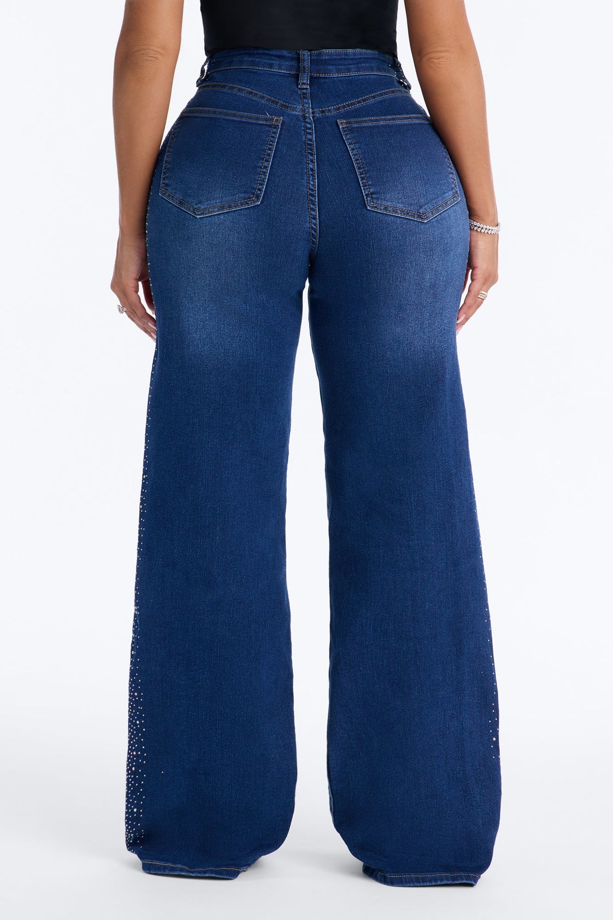 Nightlife Diva Embellished High RIse Stretch Flare Jeans - Dark Wash