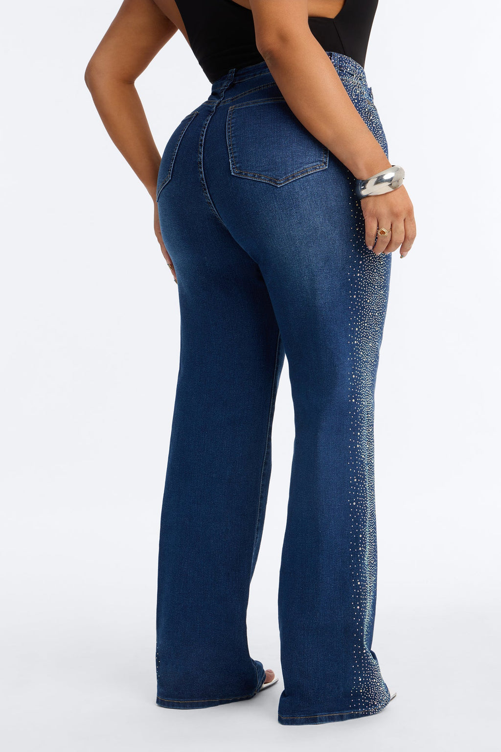 Nightlife Diva Embellished High RIse Stretch Flare Jeans - Dark Wash