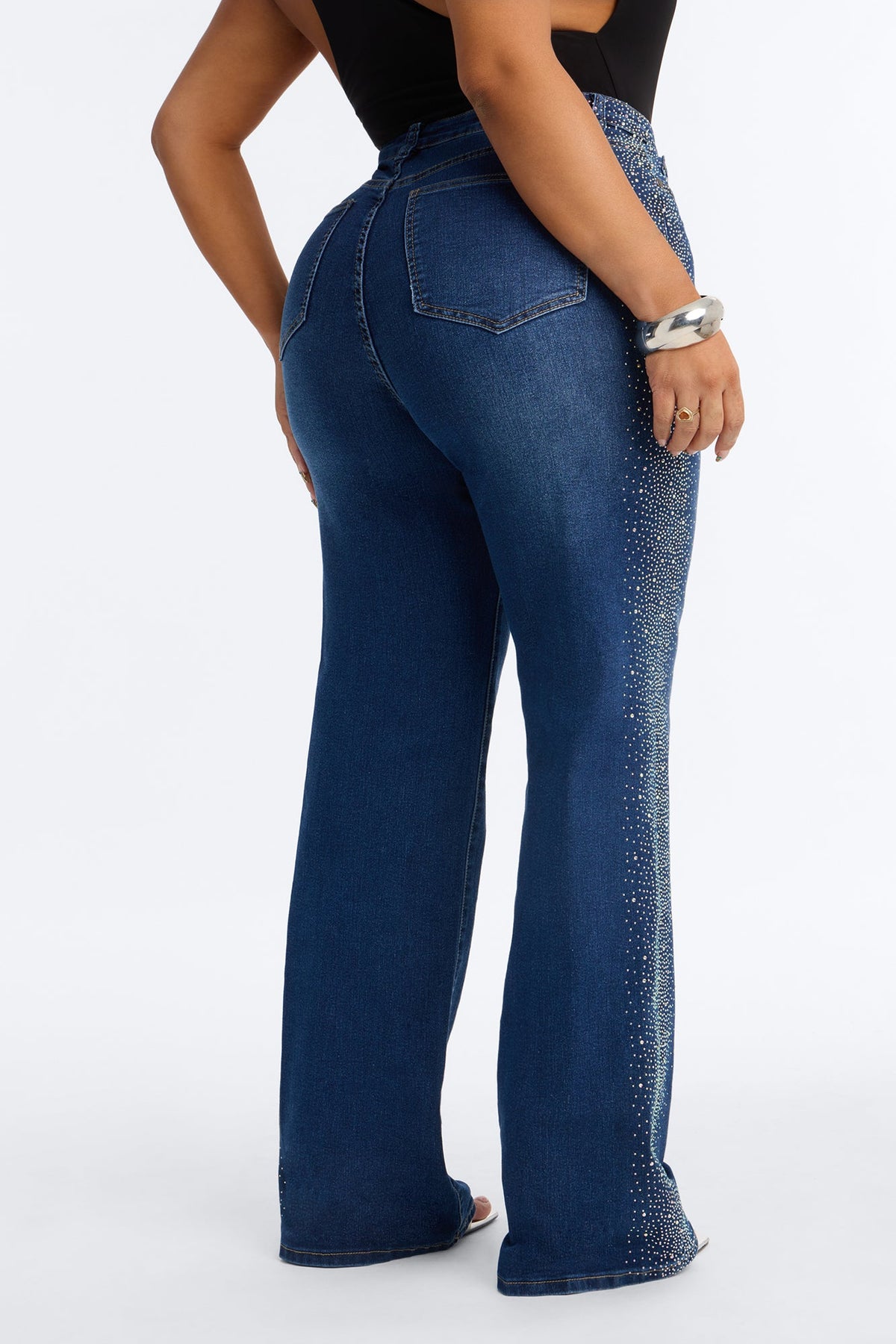 Nightlife Diva Embellished High RIse Stretch Flare Jeans - Dark Wash