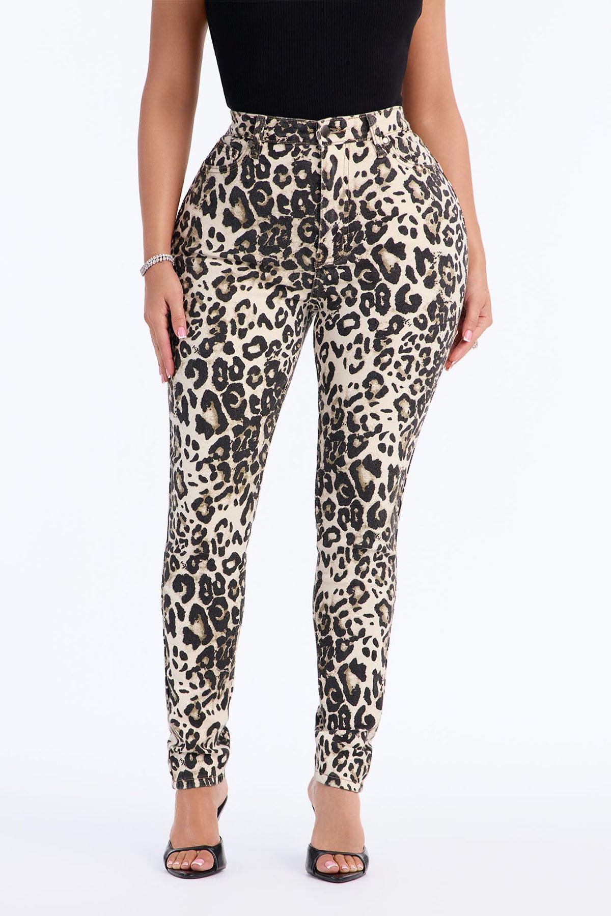Do A Catwalk Printed High Rise Skinny Jeans - Brown Combo