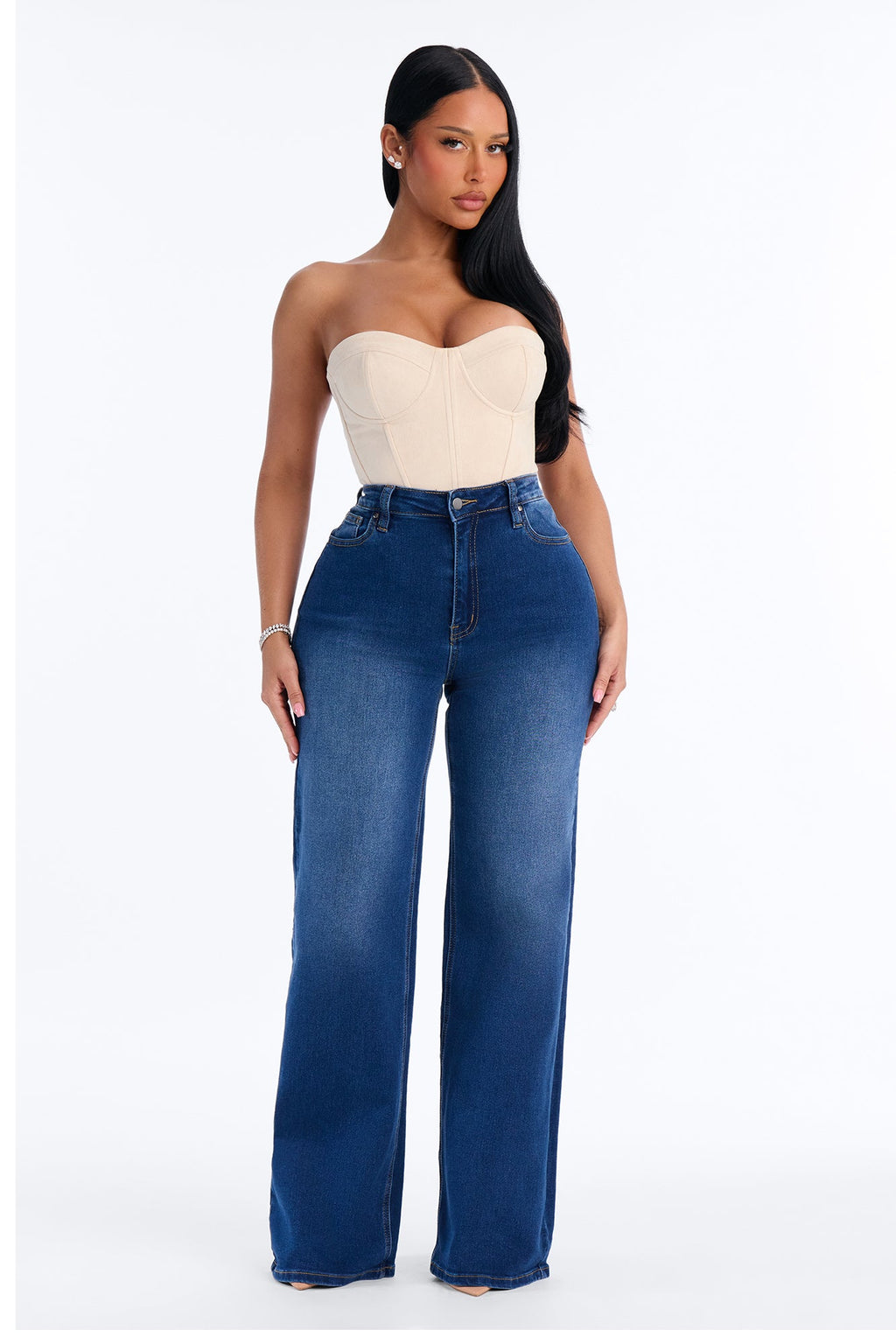 Make My Day Stretch Wide Leg Jeans - Dark Wash