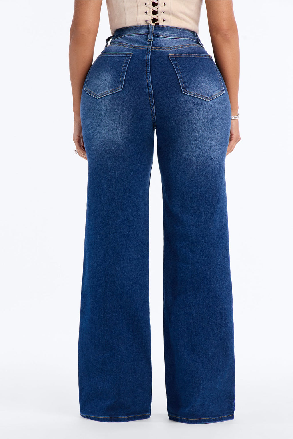 Make My Day Stretch Wide Leg Jeans - Dark Wash