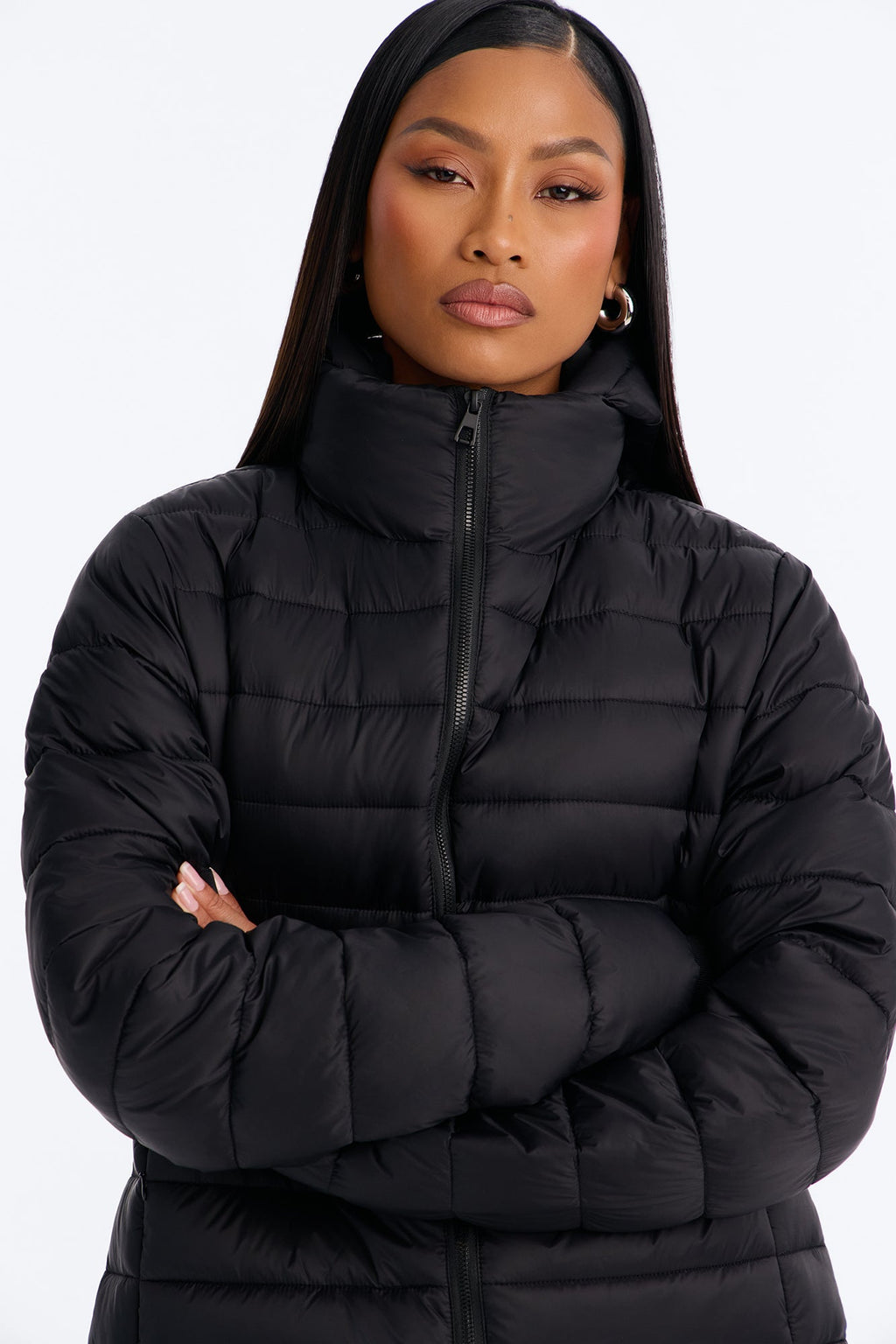 On The Move Hooded Fitted Puffer Coat - Black