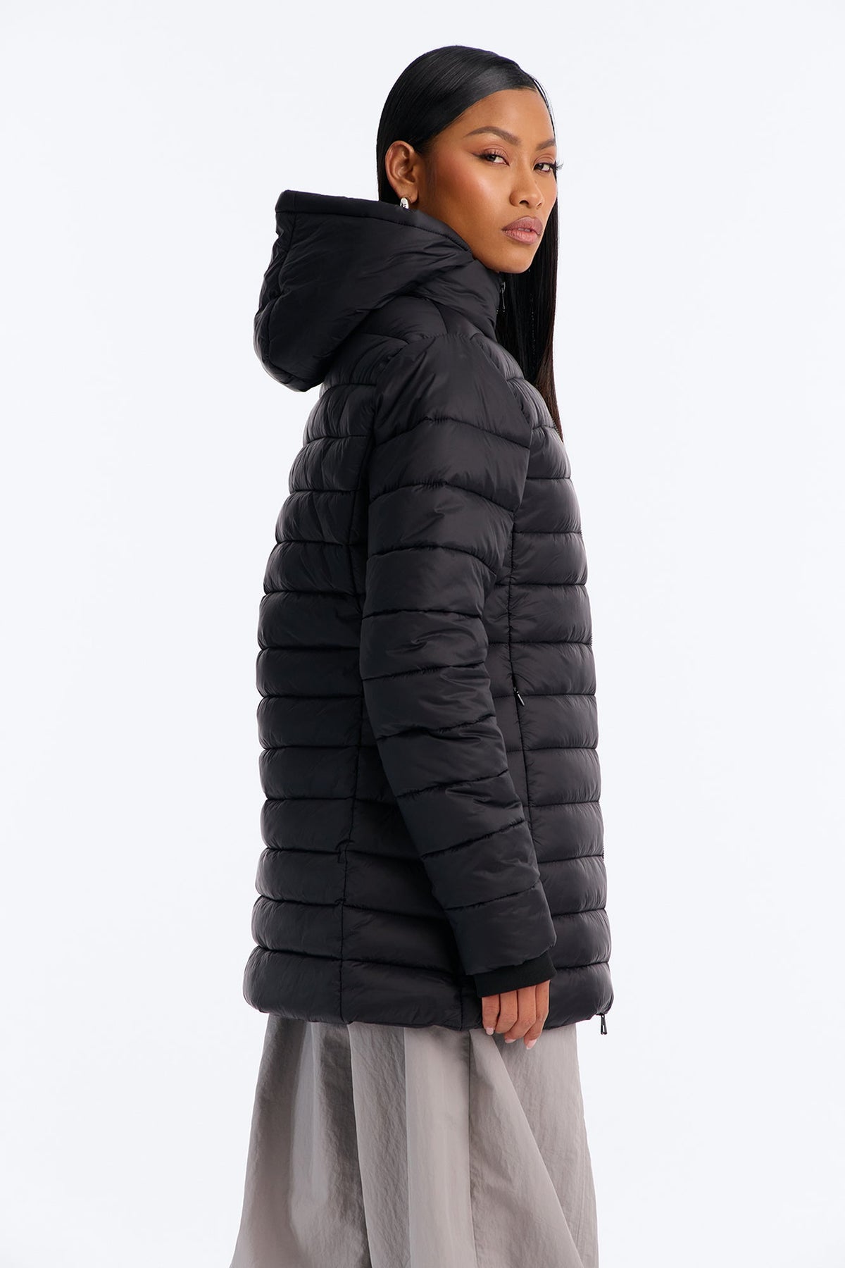 On The Move Hooded Fitted Puffer Coat - Black