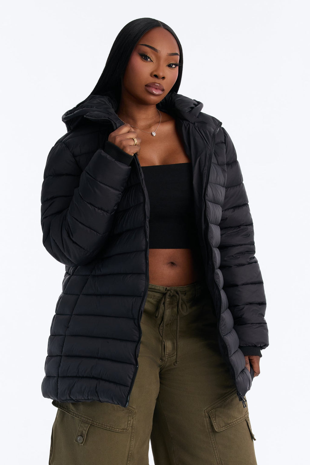 On The Move Hooded Fitted Puffer Coat - Black