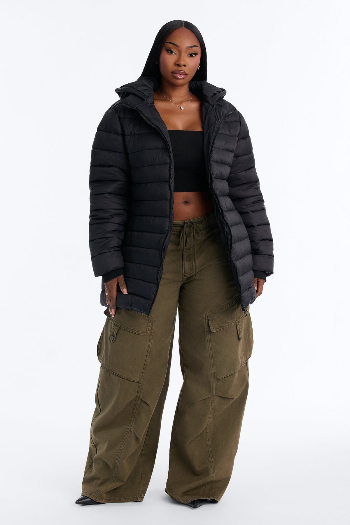 On The Move Hooded Fitted Puffer Coat - Black