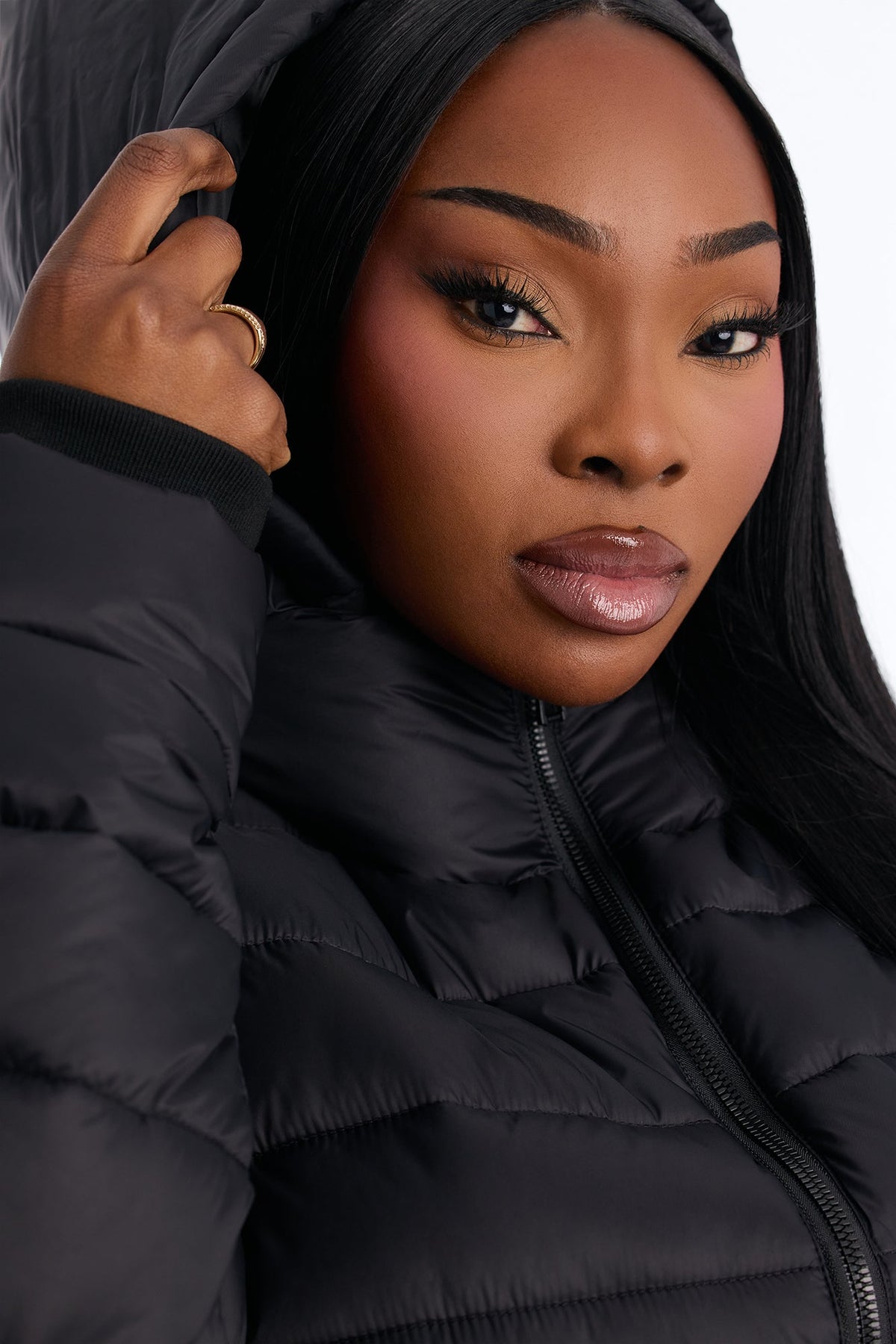 On The Move Hooded Fitted Puffer Coat - Black
