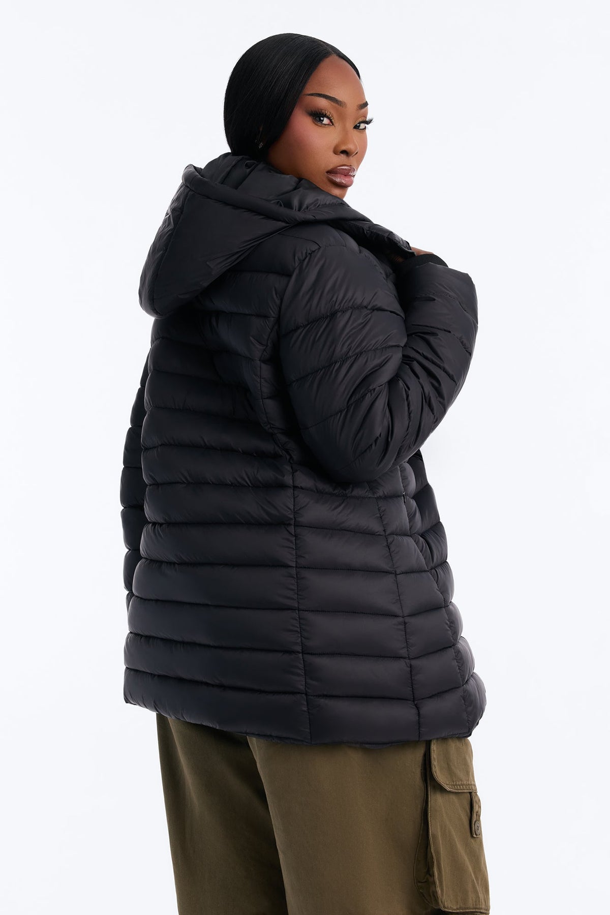 On The Move Hooded Fitted Puffer Coat - Black