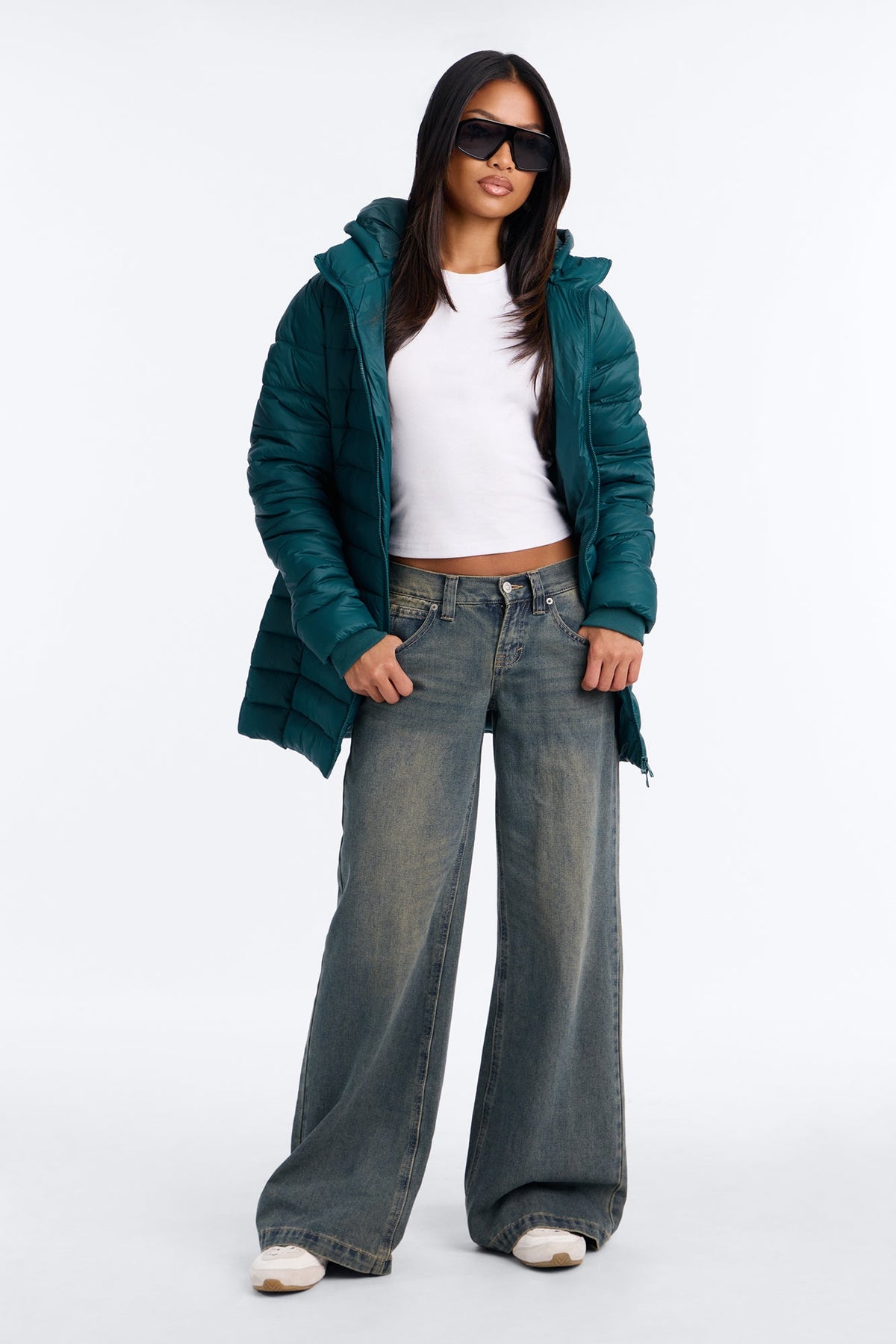 On The Move Hooded Fitted Puffer Coat - Hunter Green