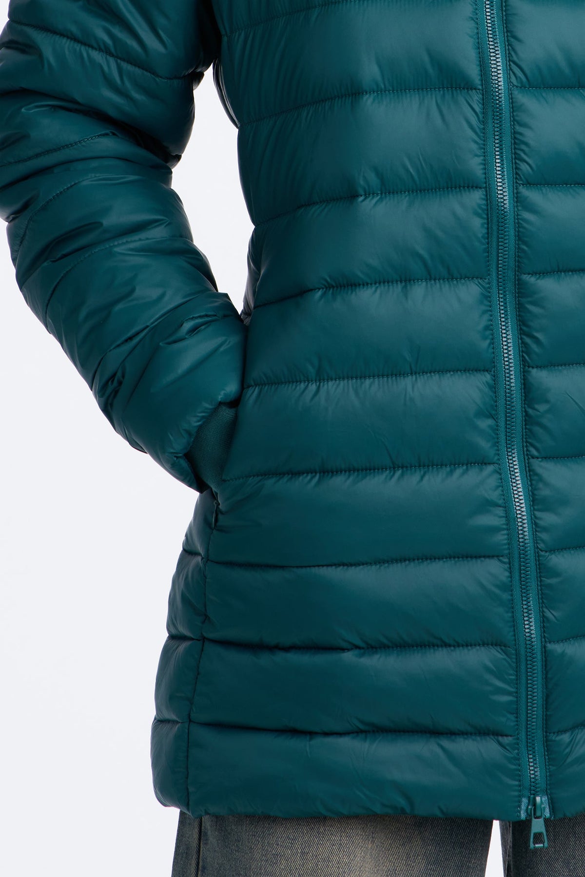 On The Move Hooded Fitted Puffer Coat - Hunter Green