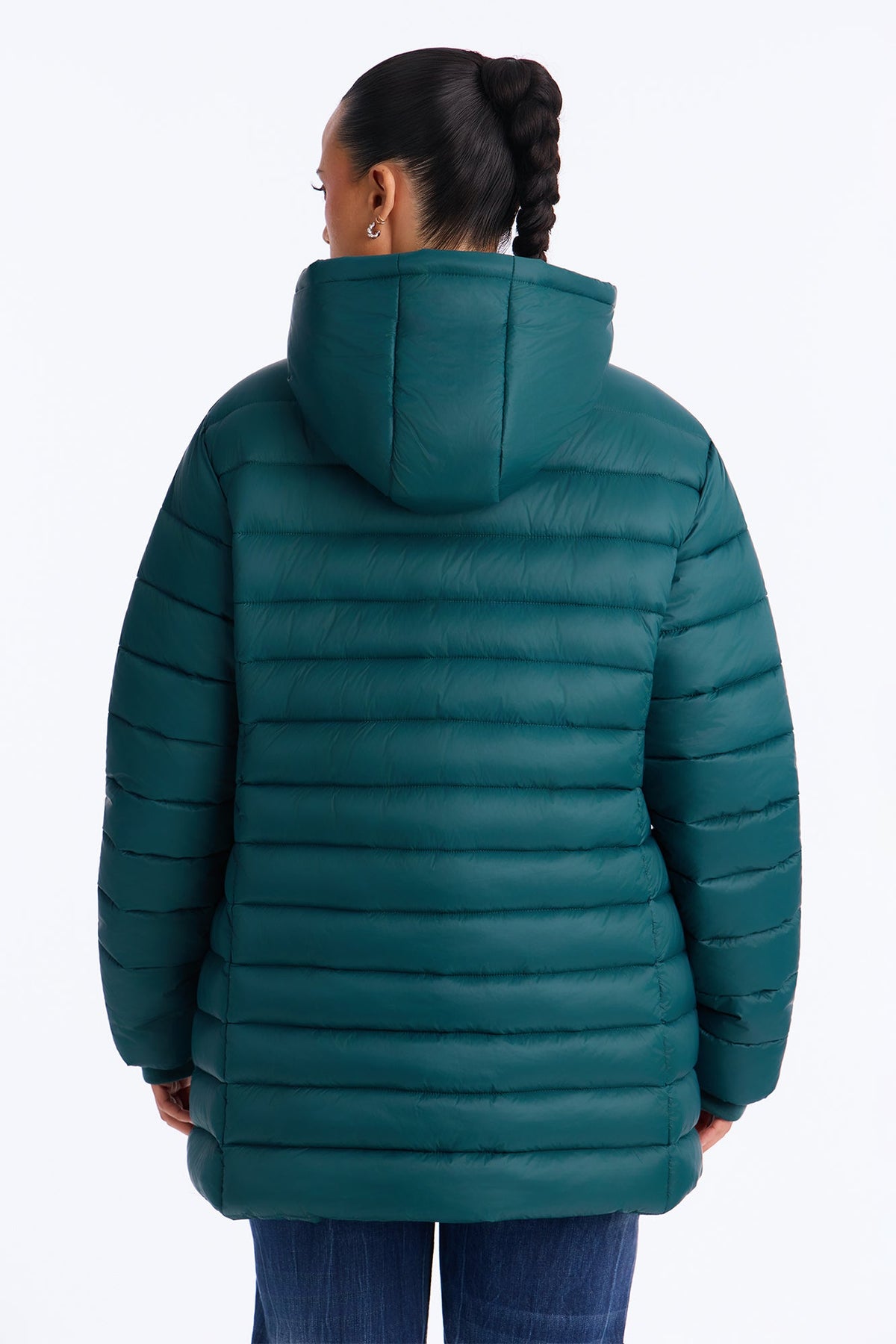 On The Move Hooded Fitted Puffer Coat - Hunter Green