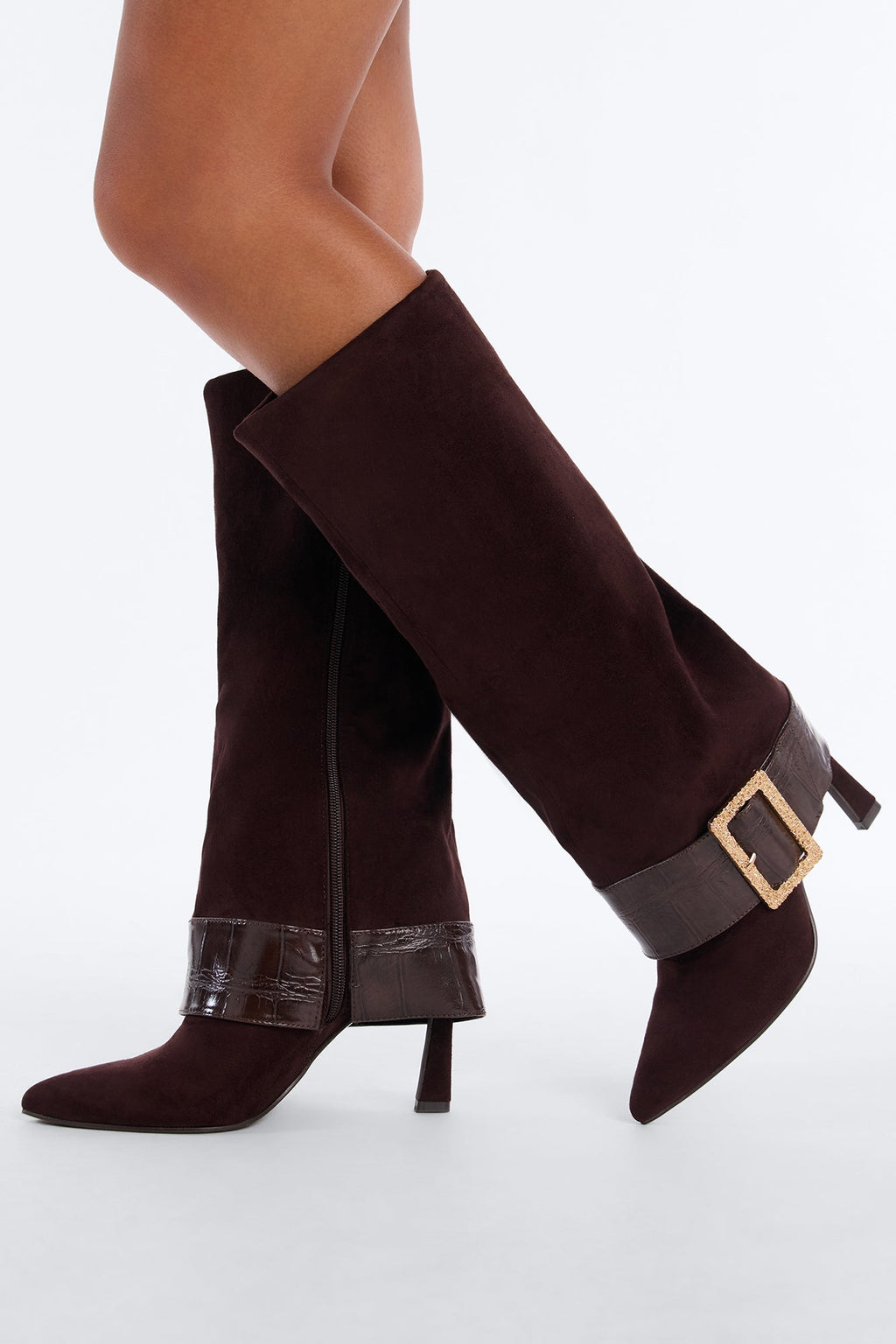 Feeling Lucky Overlay Heeled Boots - Brown