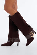 Feeling Lucky Overlay Heeled Boots - Brown