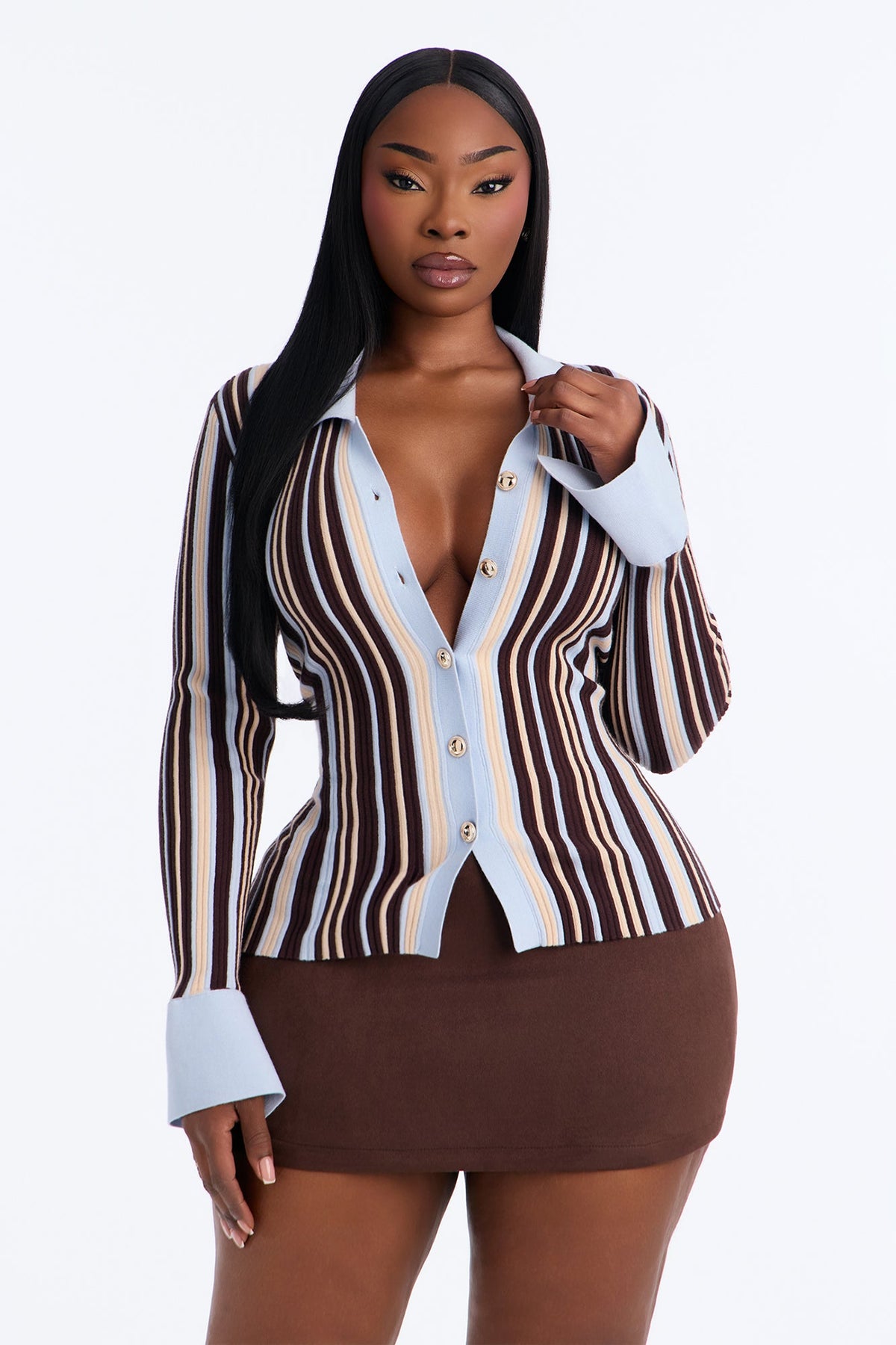 Make Things Right Striped Cardigan - Brown/combo