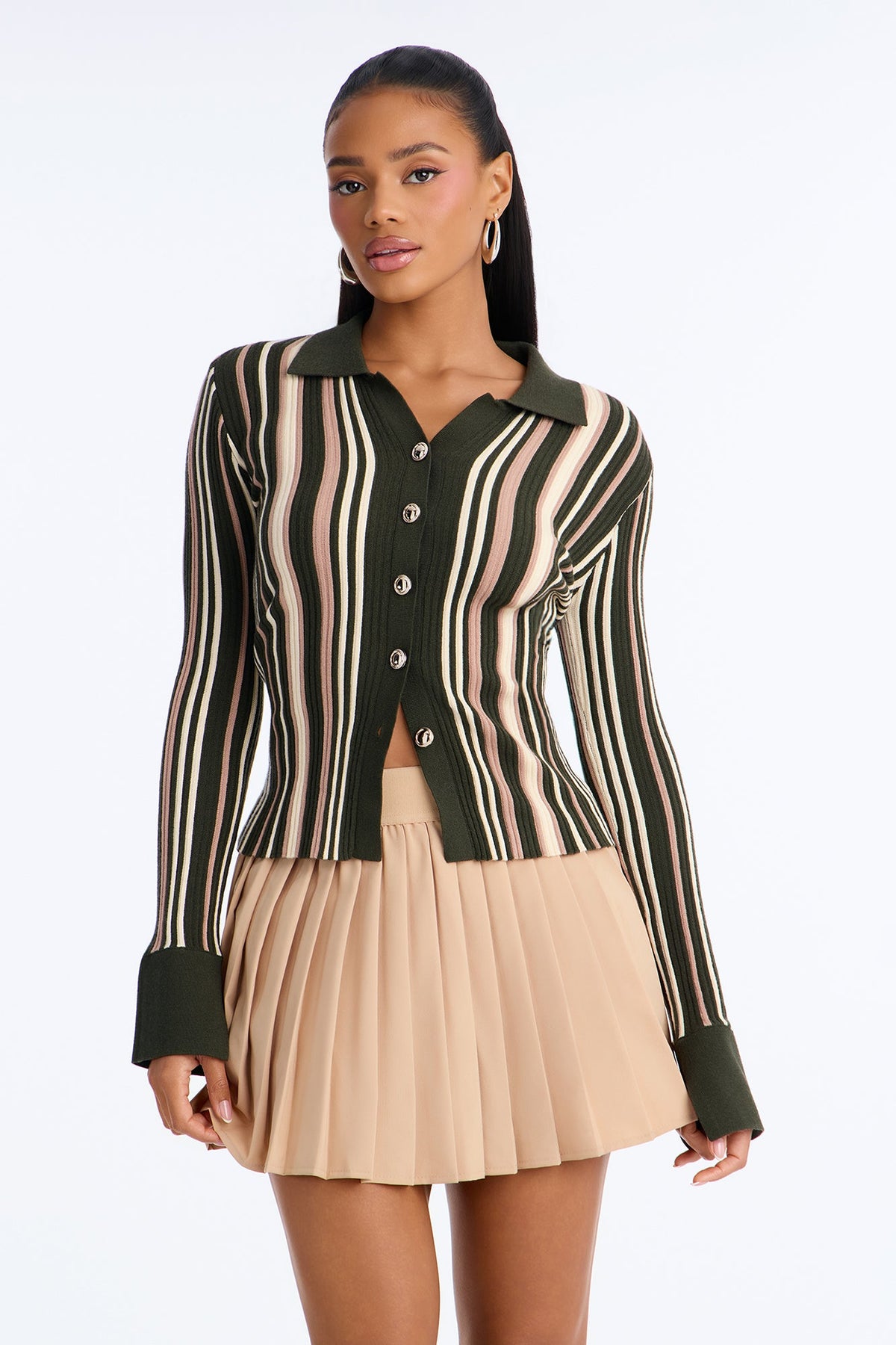 Make Things Right Striped Cardigan - Olive/combo