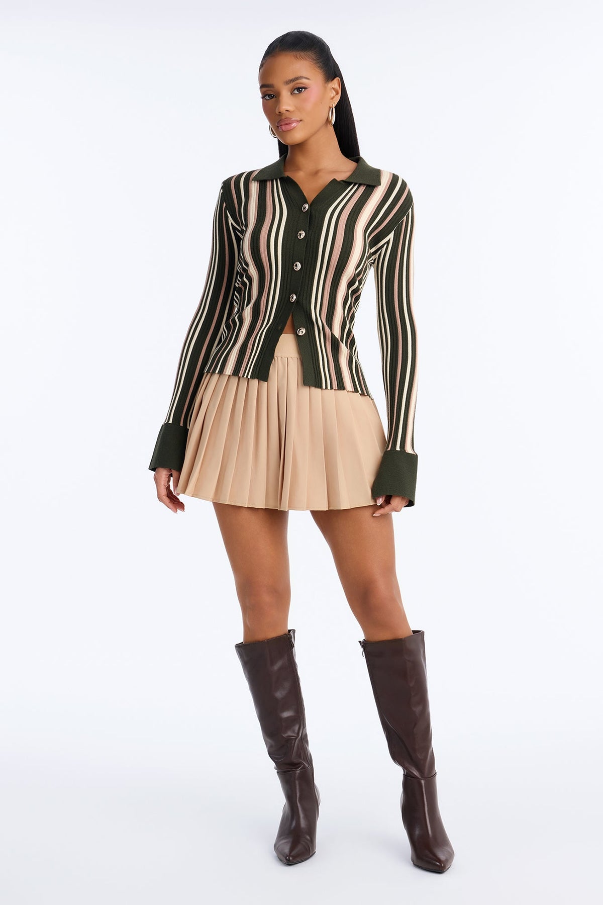Make Things Right Striped Cardigan - Olive/combo
