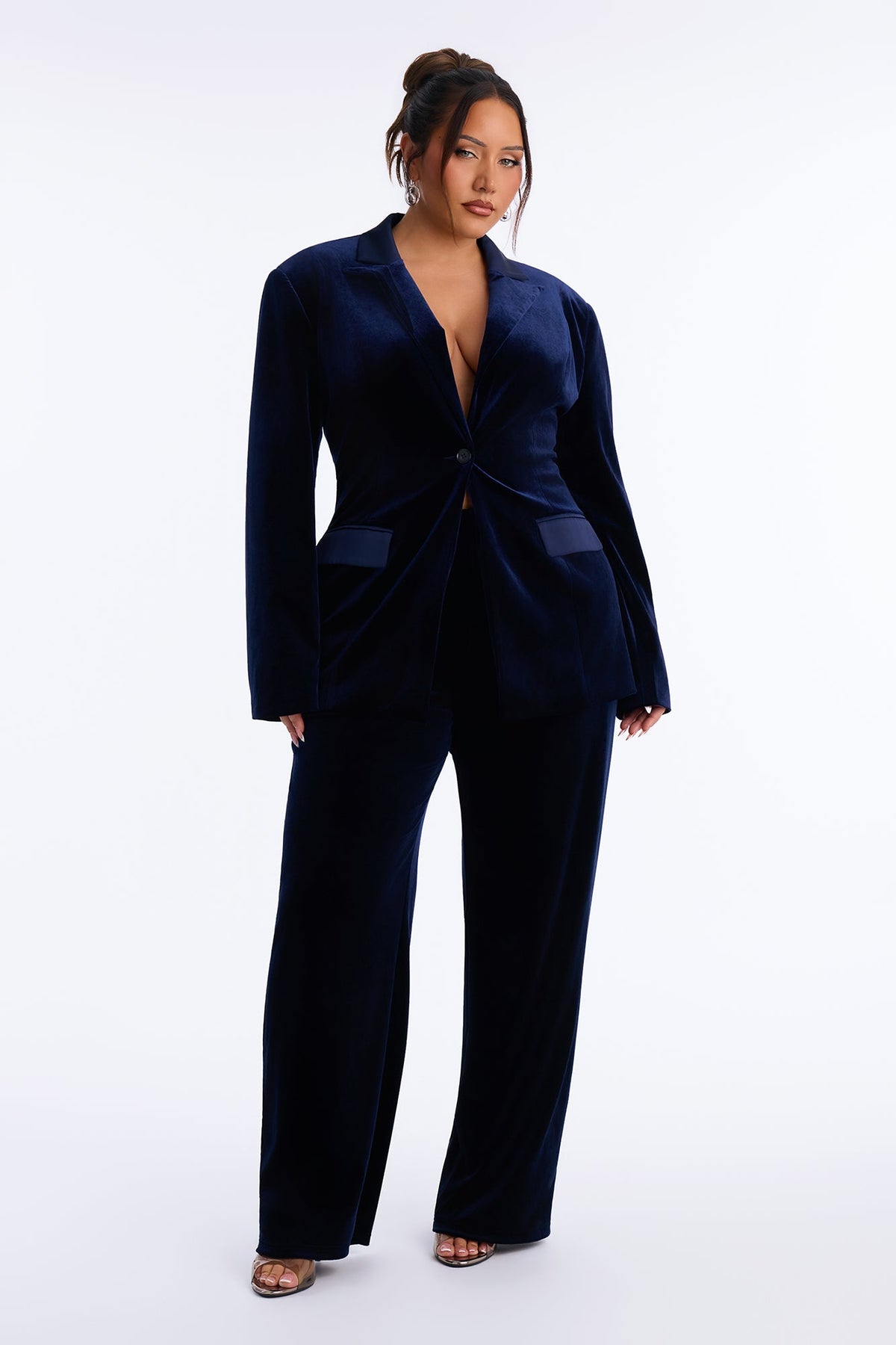 Vanna Velvet Blazer Pant Set - Navy