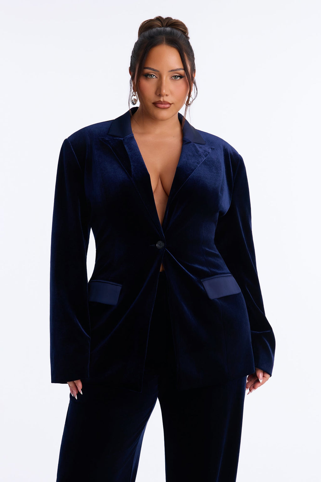Vanna Velvet Blazer Pant Set - Navy
