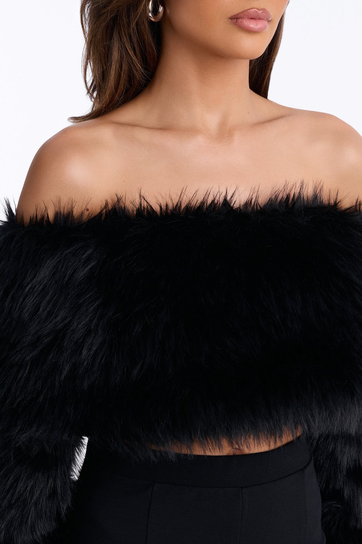 High Class Energy Faux Fur Off Shoulder Sweater - Black