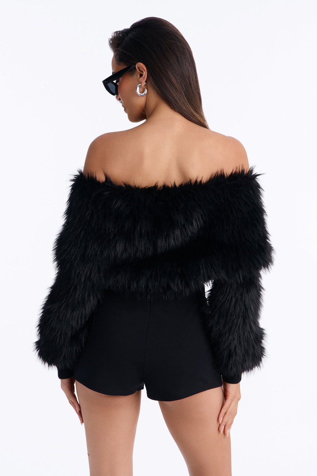 High Class Energy Faux Fur Off Shoulder Sweater - Black
