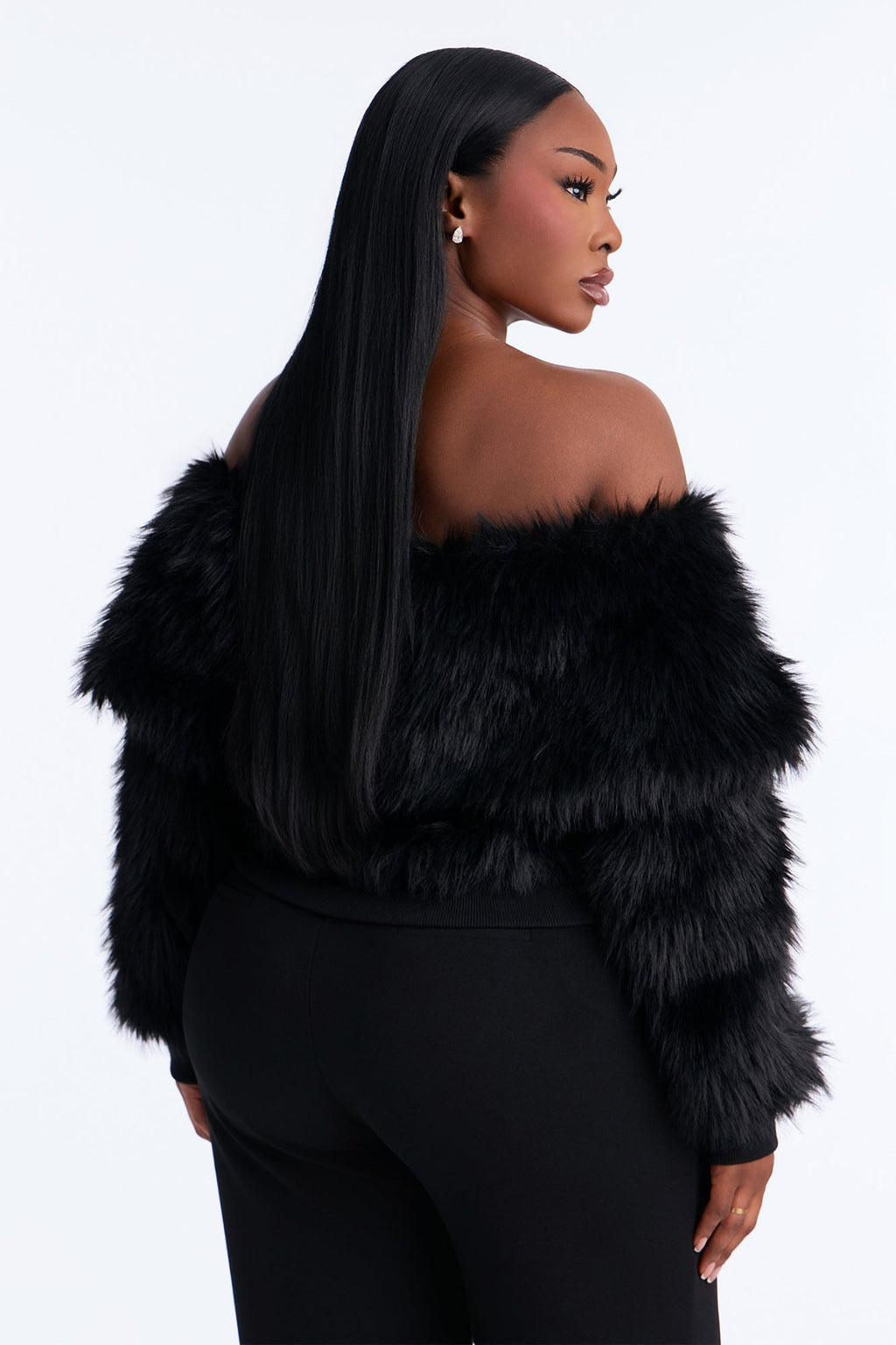 High Class Energy Faux Fur Off Shoulder Sweater - Black