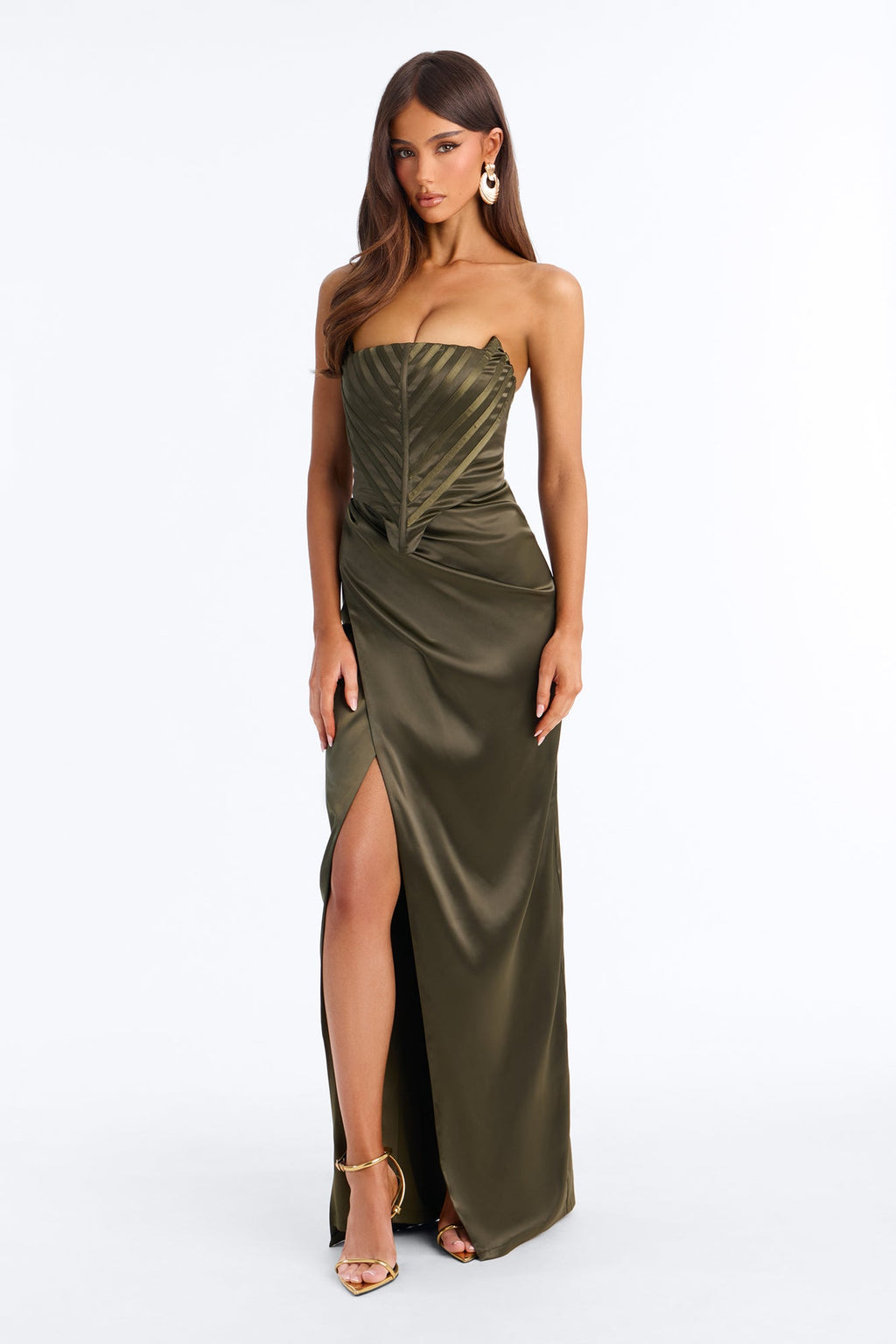 Too Easy Corset Satin Gown - Olive