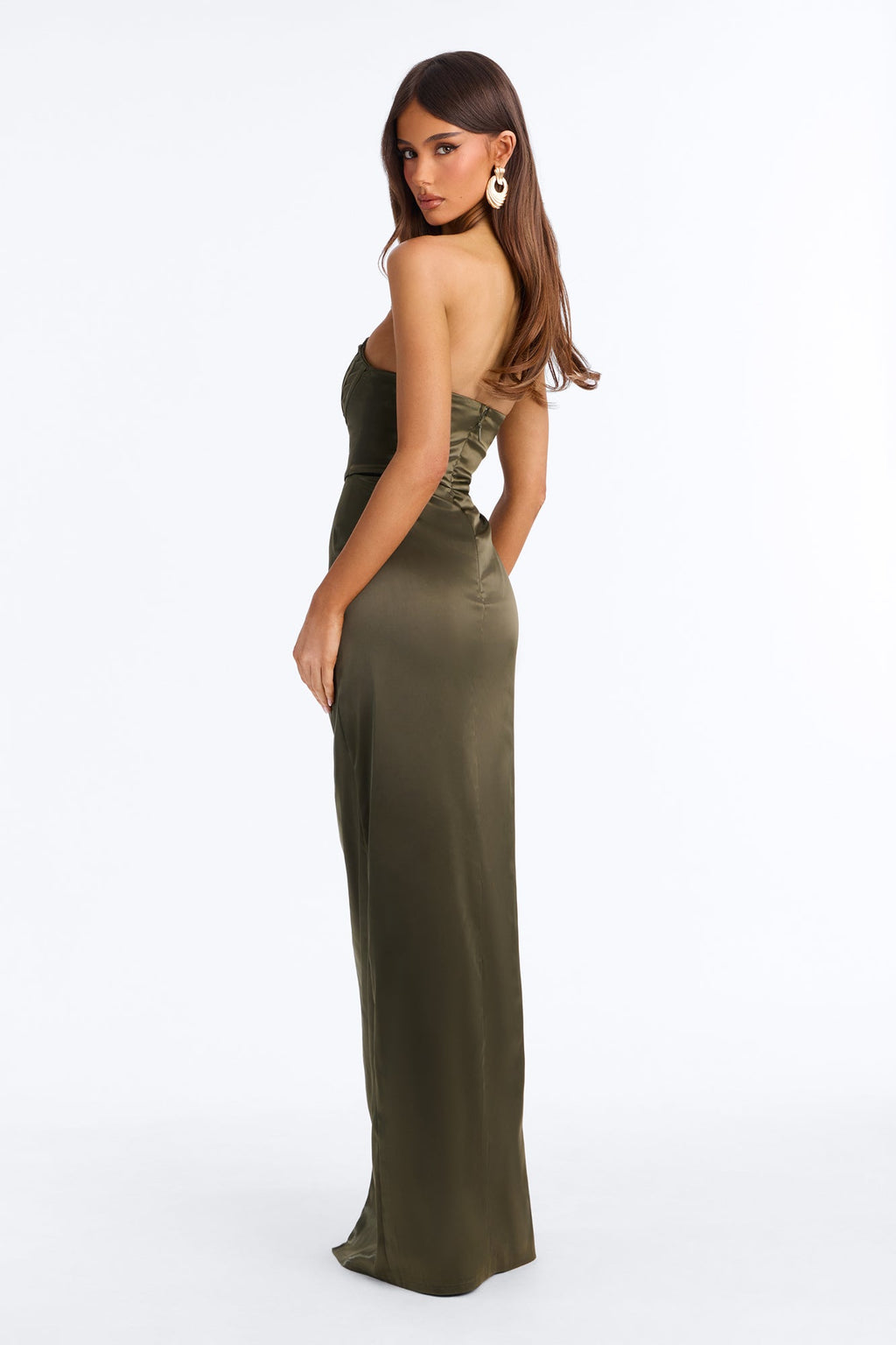 Too Easy Corset Satin Gown - Olive
